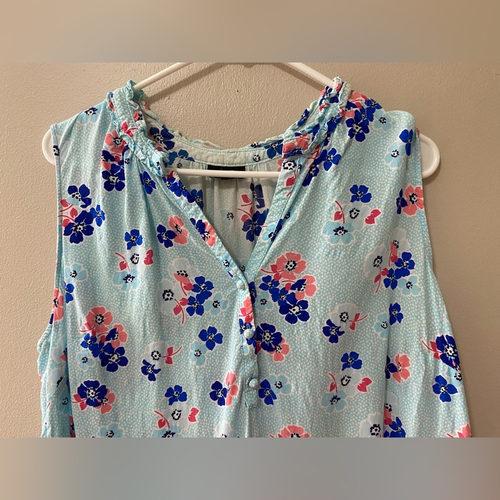 Talbots blouse womens 1x plus size ditsy floral blue popover top sleeveless - Picture 2 of 9